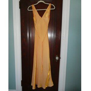 Peppermayo Satin V-neck Maxi Slip Dress | Peach & Gold | Size 0